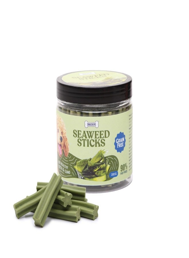 Snackers Twisted Seaweed Sticks Dog Treats with Jar 200g | Grain-Free Healthy Chews for Dogs | Supports Teeth & Gums - Image 1
