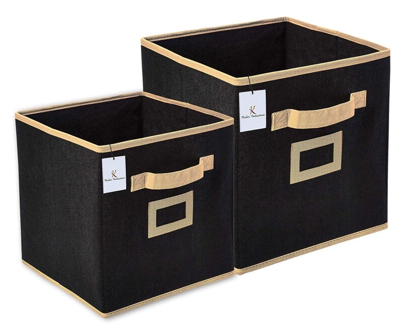 Kuber Industries Kuber Industries Non Woven 2 Pieces Small Large Foldable Storage Organiser CubesBoxes Black CTKTC035304  - Image 1