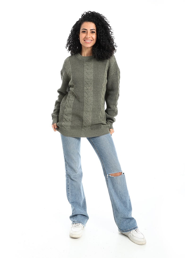 سيزار بلوفر صوف حريمي طويل مزود بتصمميات متعددة - Image 1