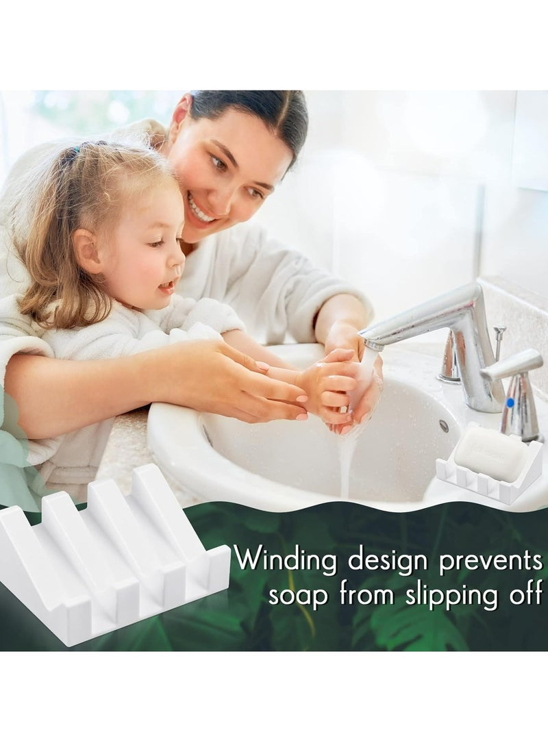إسكدنيا 2 قطعة من صحن الصابون المصنوعة من الصمغ الصلب مع صحن حامل الصابون مع تجفيف للمطبخ والحمام (أبيض) - Image 5