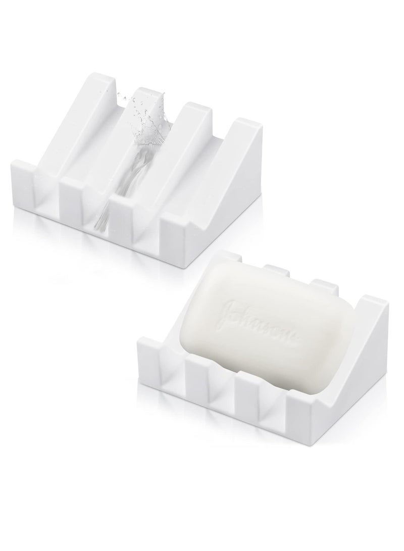 إسكدنيا 2 قطعة من صحن الصابون المصنوعة من الصمغ الصلب مع صحن حامل الصابون مع تجفيف للمطبخ والحمام (أبيض) - Image 1