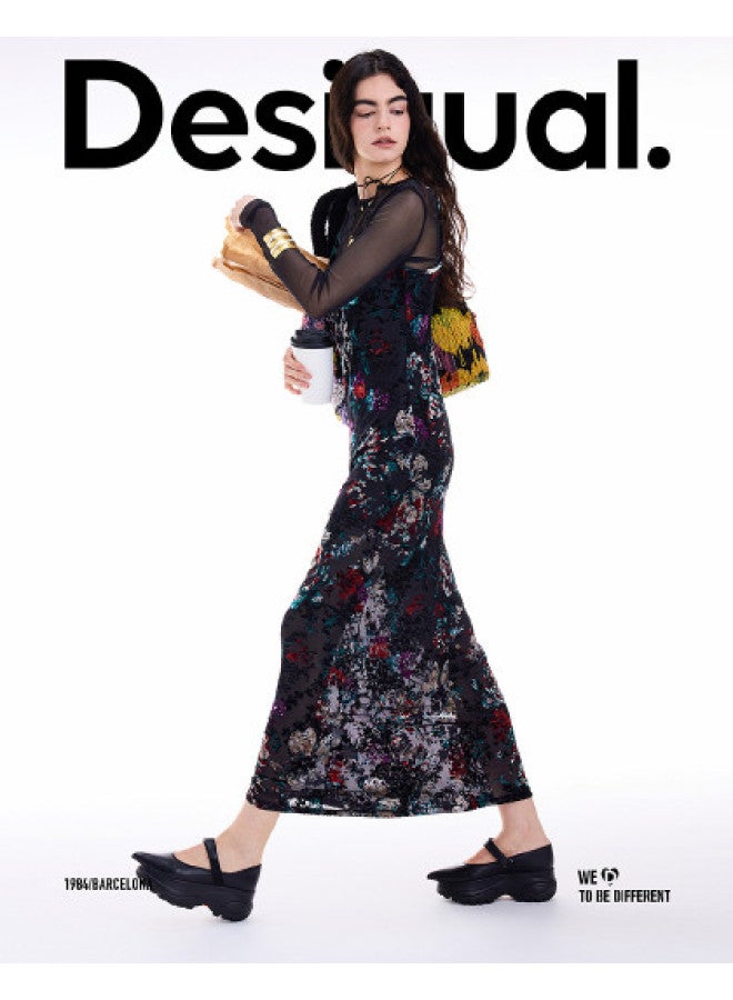 DESIGUAL Spanish Fashion Luxury] 26 Spring/summer Stretch Slim-fit Two-piece Devoré Flocking Print Dress - Image 1