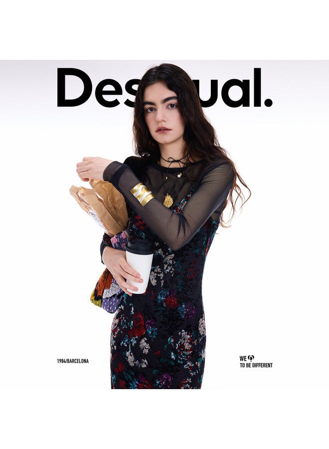 DESIGUAL Spanish Fashion Luxury] 26 Spring/summer Stretch Slim-fit Two-piece Devoré Flocking Print Dress - Image 4