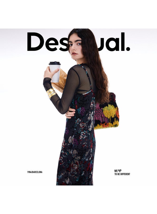 DESIGUAL Spanish Fashion Luxury] 26 Spring/summer Stretch Slim-fit Two-piece Devoré Flocking Print Dress - Image 3