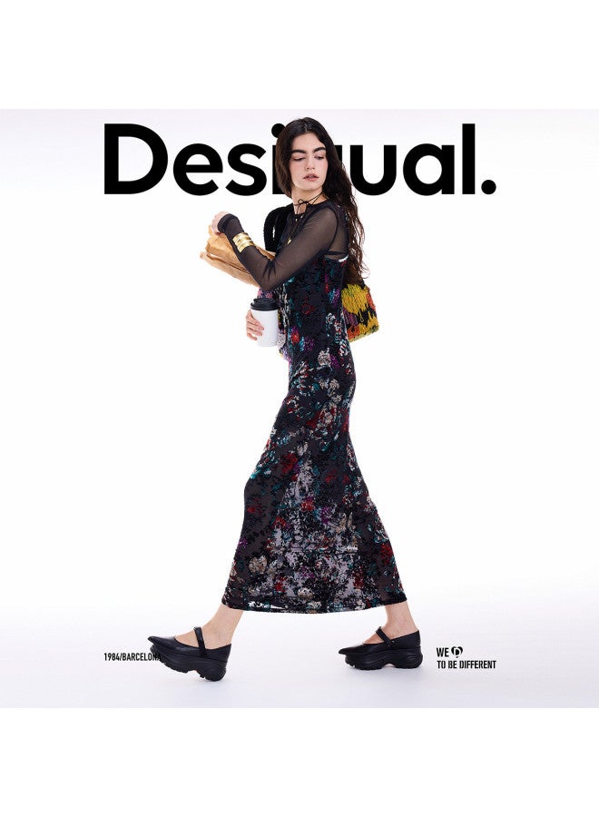 DESIGUAL Spanish Fashion Luxury] 26 Spring/summer Stretch Slim-fit Two-piece Devoré Flocking Print Dress - Image 2
