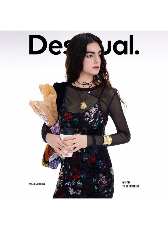 DESIGUAL Spanish Fashion Luxury] 26 Spring/summer Stretch Slim-fit Two-piece Devoré Flocking Print Dress - Image 5
