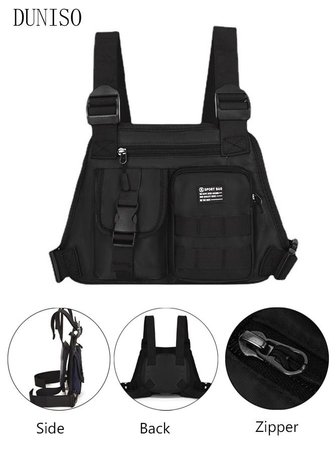DUNISO Tactical Inspired Sports Utility Chest Pack Chest Bag For Men With Built-In Phone Holder Rig Pouch Vest For Workouts Cycling Hiking Camping - Image 1