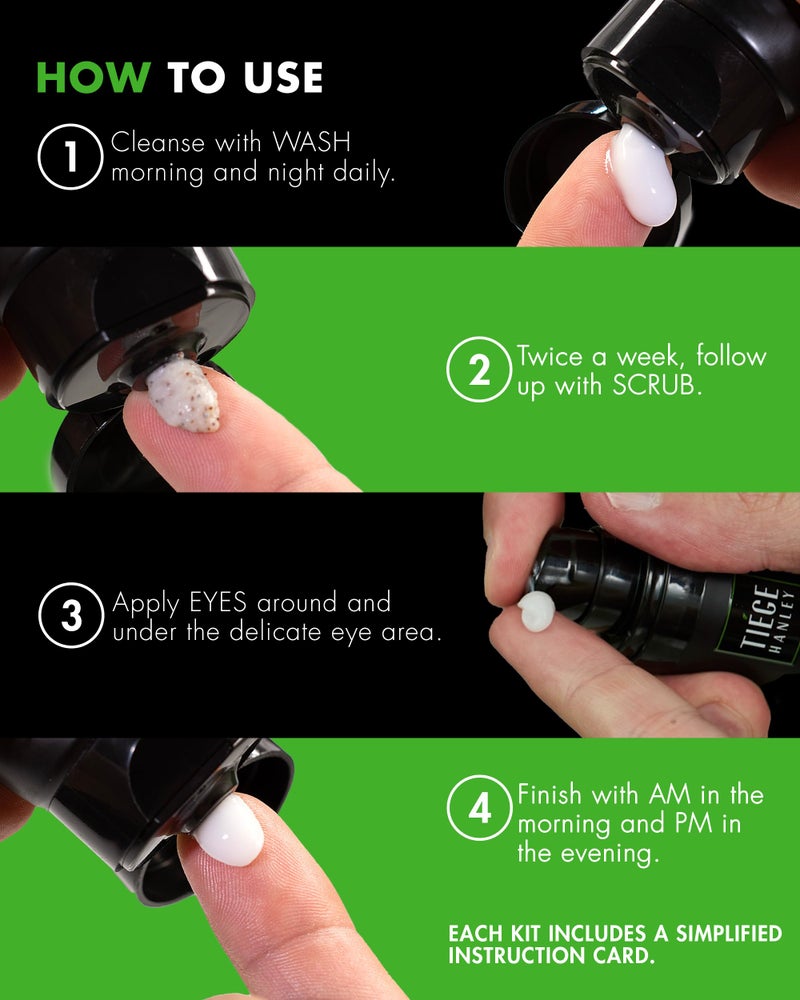 tiege hanley مجموعة العناية بالبشرة للرجال من تيج هانلي، روتين متقدم للعناية بالبشرة للرجال (نظام المستوى 2) - مجموعة غسول الوجه للتجاعيد الدقيقة - مجموعة العناية بالبشرة للرجال تشمل غسول الوجه، مقشر الوجه، مرطب، وكريم للعينين - Image 5