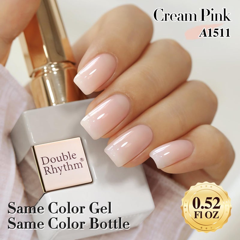Double Rhythm 0.50 OZ Translucent Gel Polish Same Color Same Bottle Sheer Pastel Neutral Natural Milky 15 ML Jelly UV Nail Art DIY at Home (Beige Nude-A1511) - Image 5