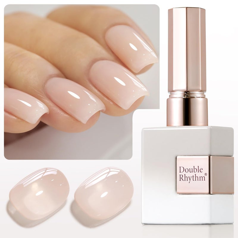 Double Rhythm 0.50 OZ Translucent Gel Polish Same Color Same Bottle Sheer Pastel Neutral Natural Milky 15 ML Jelly UV Nail Art DIY at Home (Beige Nude-A1511) - Image 1