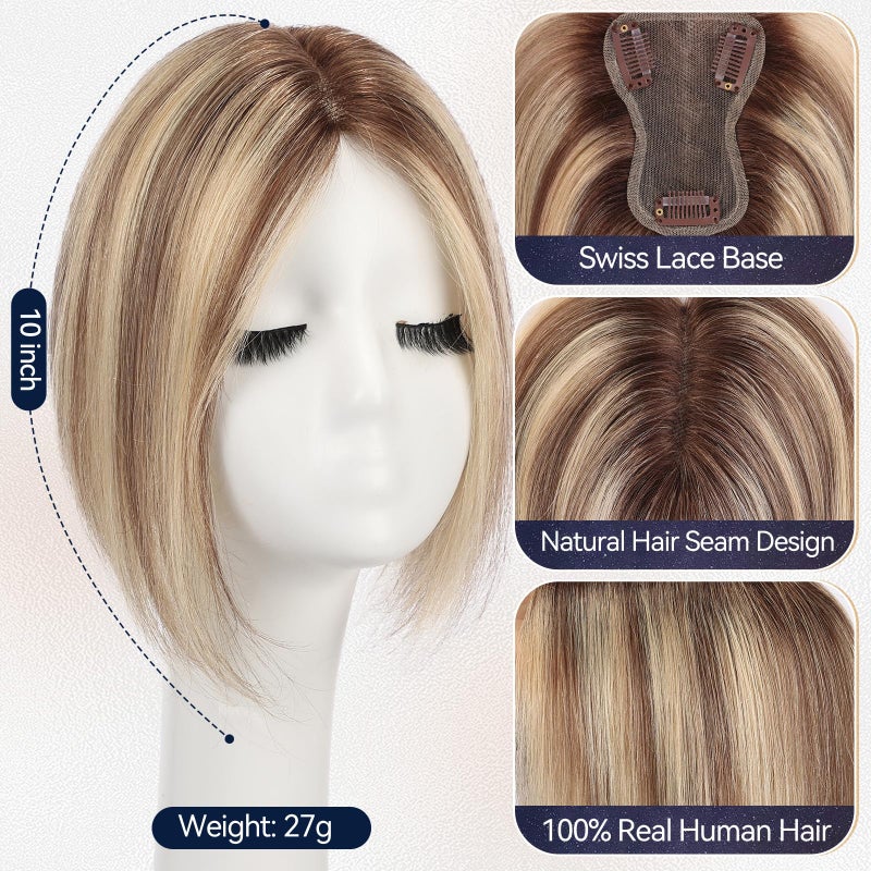 starluck Real Human Hair Toppers for Women 10 Inch Human Hair Topper no Bangs, 3 * 4.5 inches Swiss Base Suitable for ThinningHair Cover Grey Roots(Ash Blonde) - Image 2