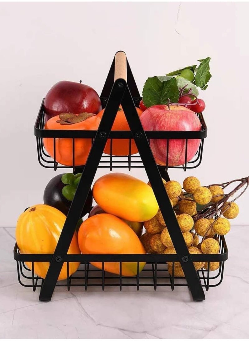 Tiba Taiba 2-Tier Fruit Basket, Fruit Holder, Large Fruit Basket, Removable Fruit Holder, Metal Wire Storage Basket for Kitchen/Vegetable Rack, Fruit for Bread, Vegetables, Snacks (2-Tier)  - Image 1