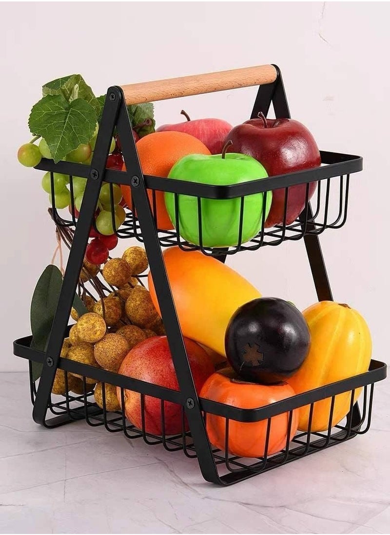 Tiba Taiba 2-Tier Fruit Basket, Fruit Holder, Large Fruit Basket, Removable Fruit Holder, Metal Wire Storage Basket for Kitchen/Vegetable Rack, Fruit for Bread, Vegetables, Snacks (2-Tier)  - Image 2