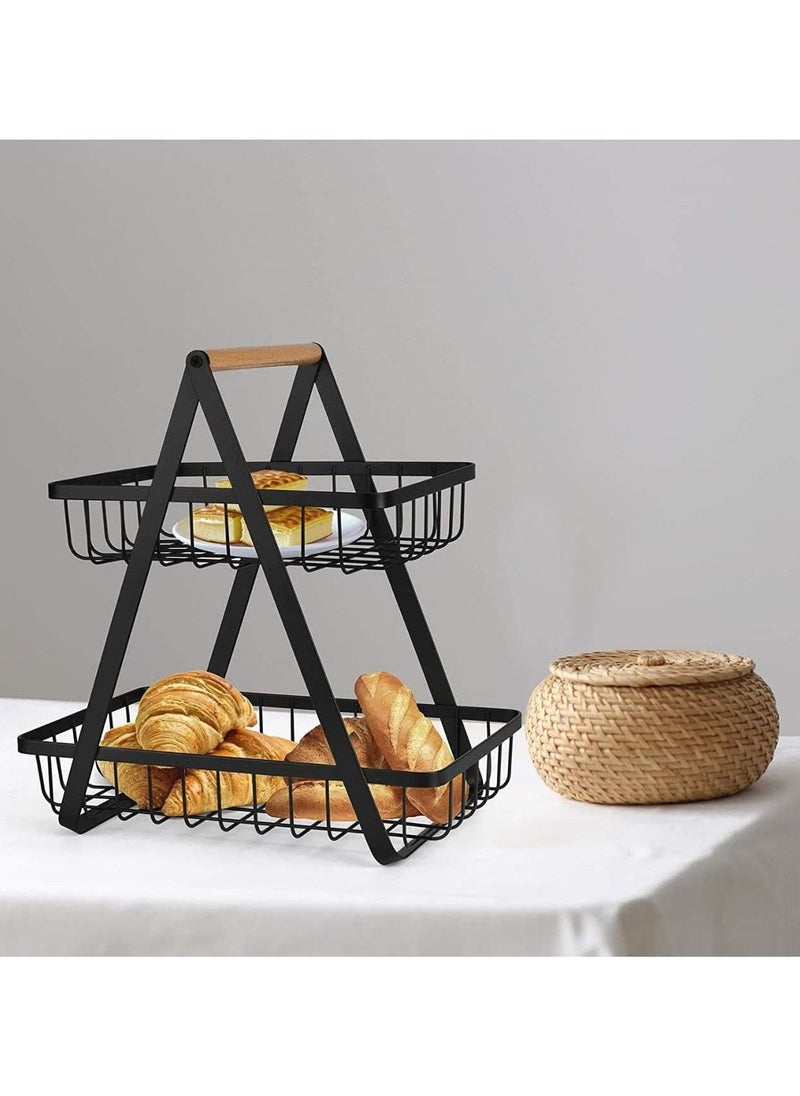 Tiba Taiba 2-Tier Fruit Basket, Fruit Holder, Large Fruit Basket, Removable Fruit Holder, Metal Wire Storage Basket for Kitchen/Vegetable Rack, Fruit for Bread, Vegetables, Snacks (2-Tier)  - Image 3