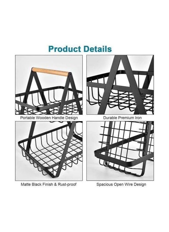 Tiba Taiba 2-Tier Fruit Basket, Fruit Holder, Large Fruit Basket, Removable Fruit Holder, Metal Wire Storage Basket for Kitchen/Vegetable Rack, Fruit for Bread, Vegetables, Snacks (2-Tier)  - Image 4