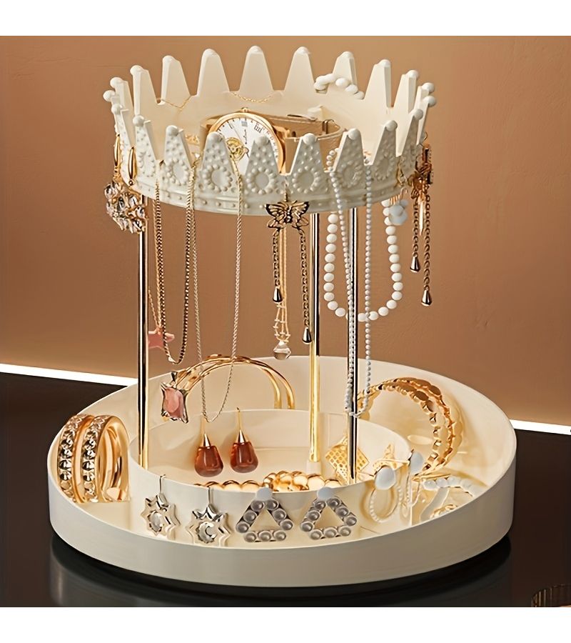 Western Gold Luxury 360 Degree Rotatable Makeup Organizer Jewelry And Headgear Bathroom Countertop Manager Vanity Tabletop Double Layer Skincare Storage Rack Transparent Holiday Gift - Image 1