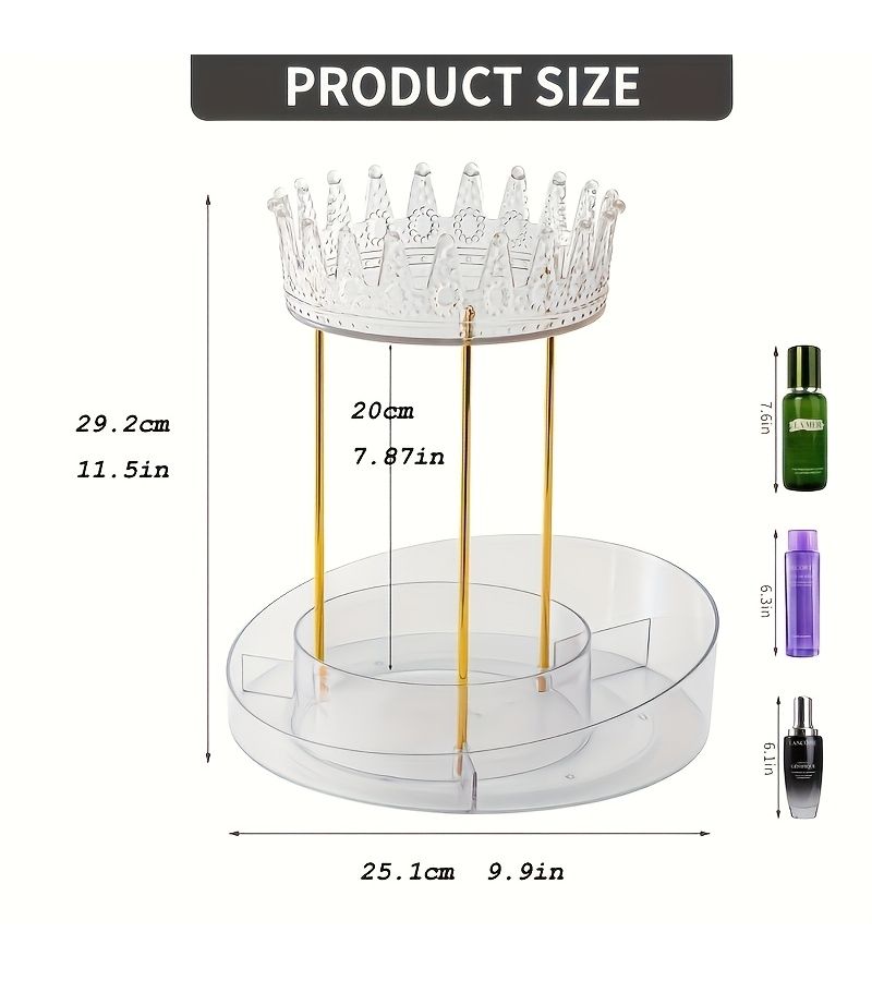Western Gold Luxury 360 Degree Rotatable Makeup Organizer Jewelry And Headgear Bathroom Countertop Manager Vanity Tabletop Double Layer Skincare Storage Rack Transparent Holiday Gift - Image 2