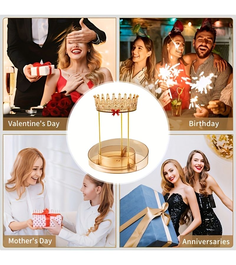 Western Gold Luxury 360 Degree Rotatable Makeup Organizer Jewelry And Headgear Bathroom Countertop Manager Vanity Tabletop Double Layer Skincare Storage Rack Transparent Holiday Gift - Image 5