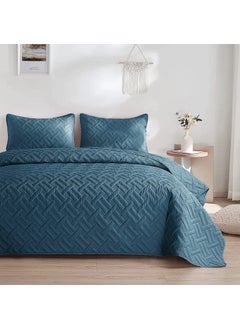 VAS COLLECTIONS VAS COLLECTIONS 100 Cotton Luxury Ultrasonic Embossed Solid Lightweight Microfiber Basket Pattern BedspreadsQuilted Bed Cover for All Season with 2 Pillow Case King Size 90x100 inches Teal  - Image 1