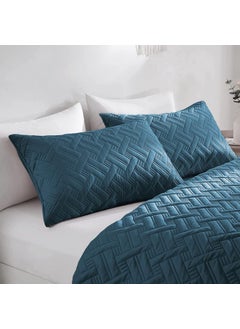 VAS COLLECTIONS VAS COLLECTIONS 100 Cotton Luxury Ultrasonic Embossed Solid Lightweight Microfiber Basket Pattern BedspreadsQuilted Bed Cover for All Season with 2 Pillow Case King Size 90x100 inches Teal  - Image 3