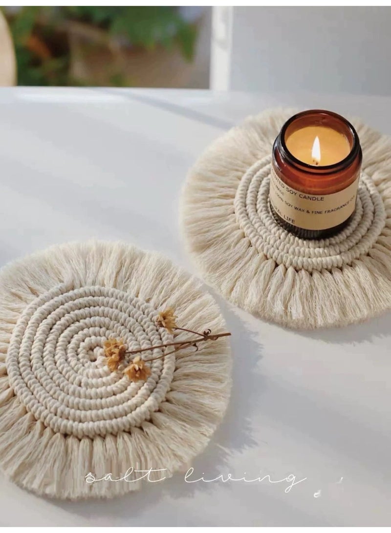 Nordic-Style Handwoven Circular Tassel Coaster | Minimalist INS-Style Cotton Rope Heat-Resistant Table Mat & Desktop Decor Pad - Image 2