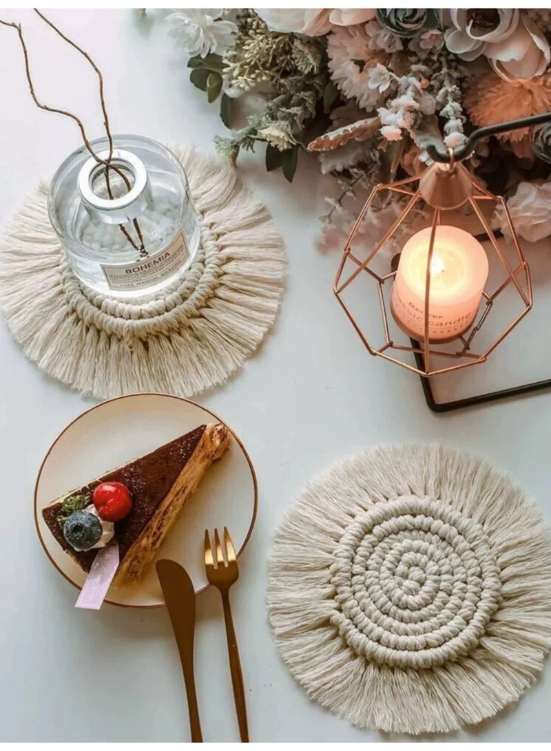 Nordic-Style Handwoven Circular Tassel Coaster | Minimalist INS-Style Cotton Rope Heat-Resistant Table Mat & Desktop Decor Pad - Image 1