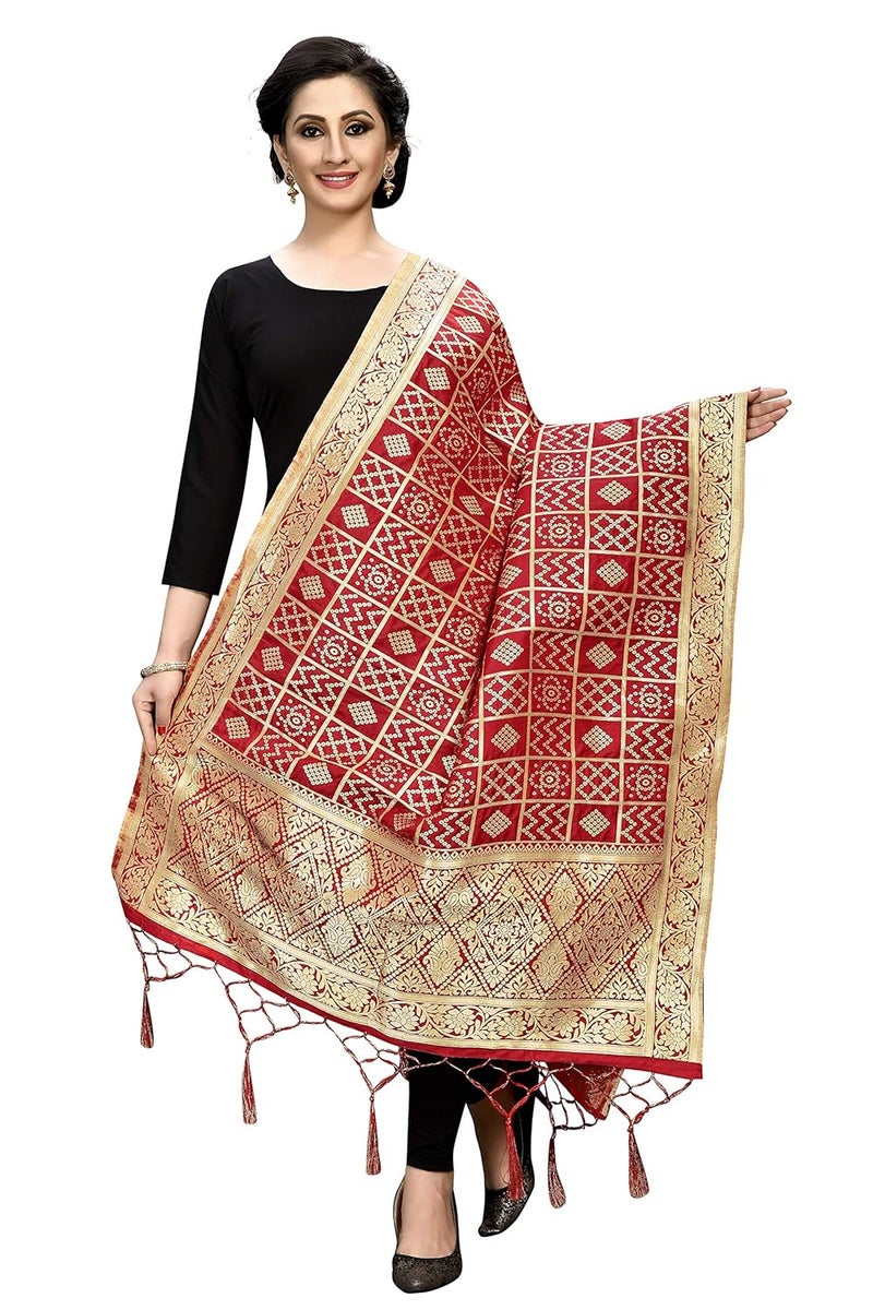 JENNY DESIGNER Women's Banarasi Bandhani Silk Woven Dupatta (2.30 Meter) - Image 1