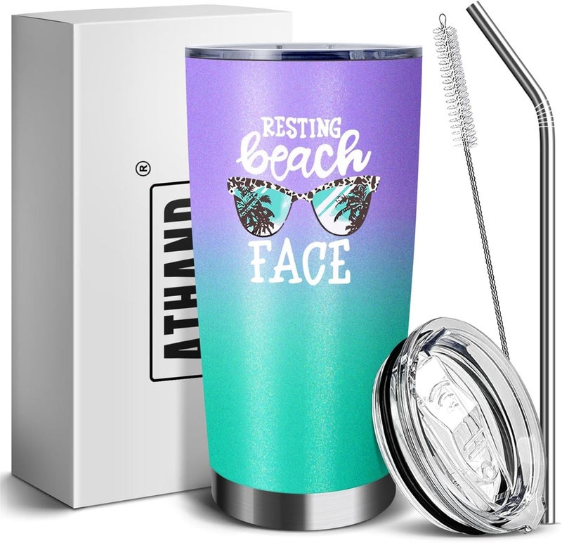 ATHAND 20 Oz Insulated Tumblers with Lid and StrawResting Beach Face Double Wall Stainless Steel Vacuum Coffee Wine Tumbler Funny Mug for Women Girls Christmas Gifts MintPurple