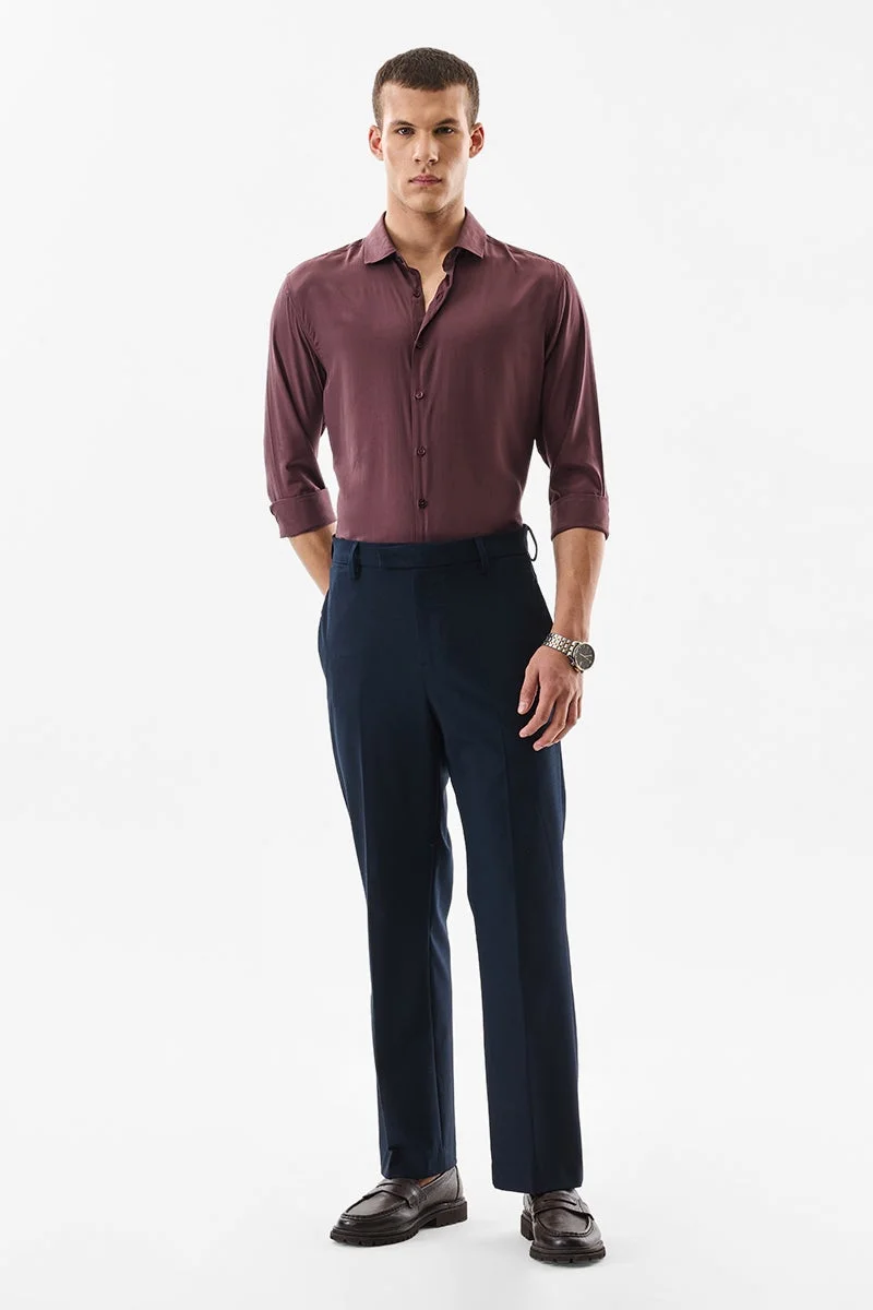 SNITCH Burgundy Solid Long Sleeve Regular Fit Shirt