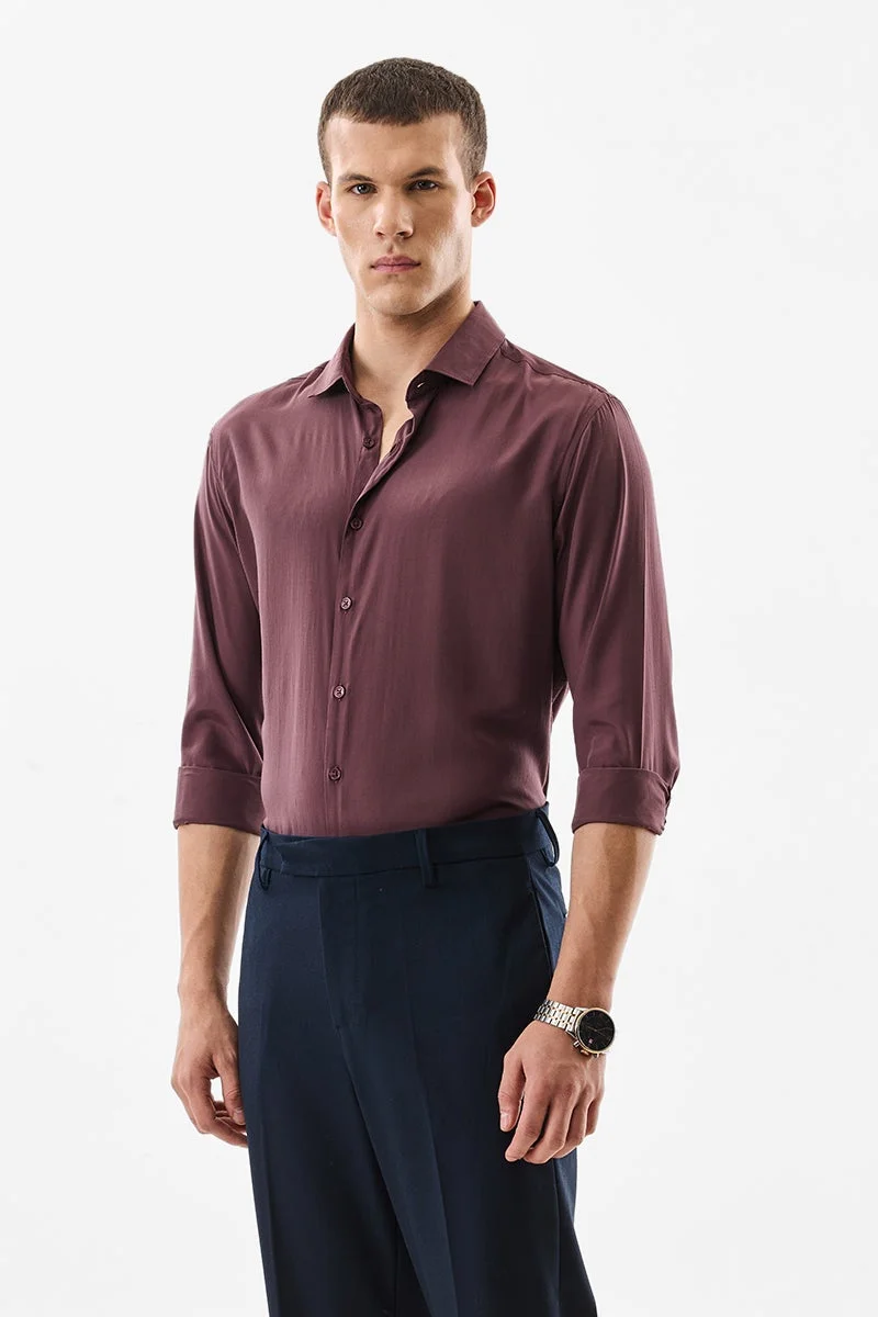 SNITCH Burgundy Solid Long Sleeve Regular Fit Shirt