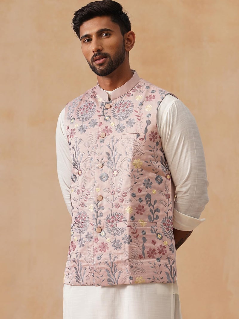 jompers Floral Embroidered Silk Blend Nehru Jacket - Image 2
