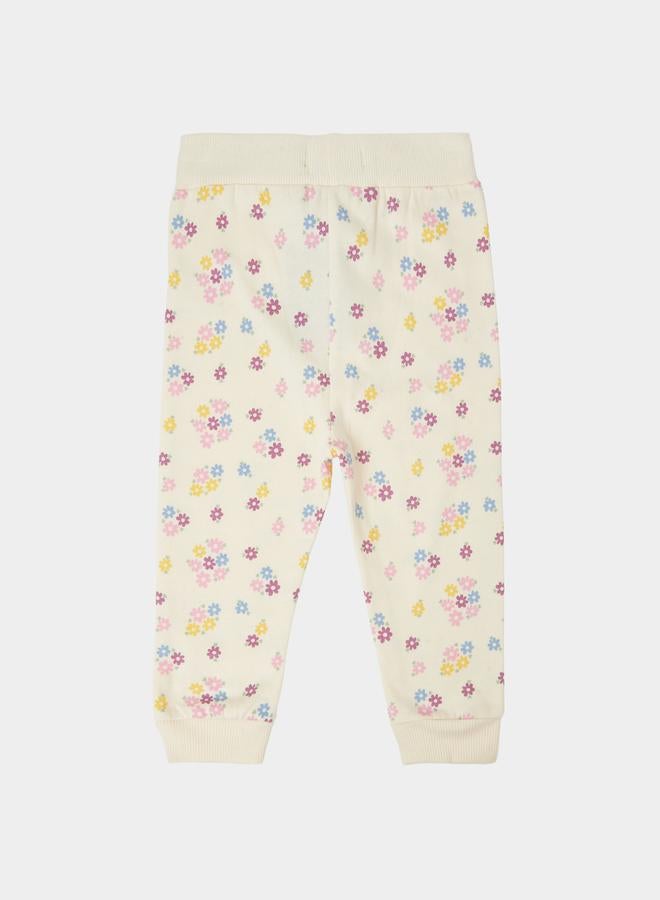 Styli Baby Girls Off White Floral Print Cotton Joggers - Image 2