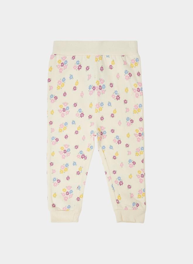 Styli Baby Girls Off White Floral Print Cotton Joggers - Image 1