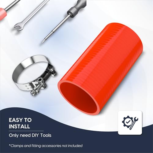 Endure 3" ID Straight Silicone Coupler Hose (76mm) High Temp 4-Ply Reinforced Length(152mm) Thickness(5mm), Intake Piping, Couplers for High Performance Vehicles, Automotive Silicone Hose - Red - Image 5