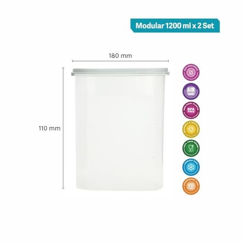 Gluman Modular Plastic Storage Containers with Lid | Airtight | BPA-Free | Set of 2 | 1.2 L (Grey) - Image 4