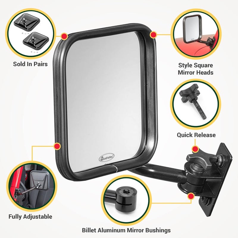 Quadratec Quick Release Mirrors with Square Head - Pair of 2 for Jeep Wrangler TJ & JK (1997-2018) - Image 5