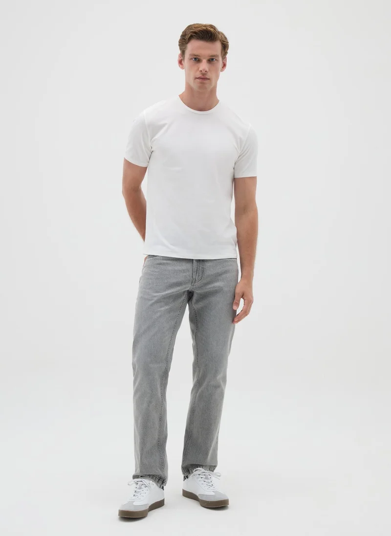 او في اس OVS Men'S White Stretch Cotton T-Shirt