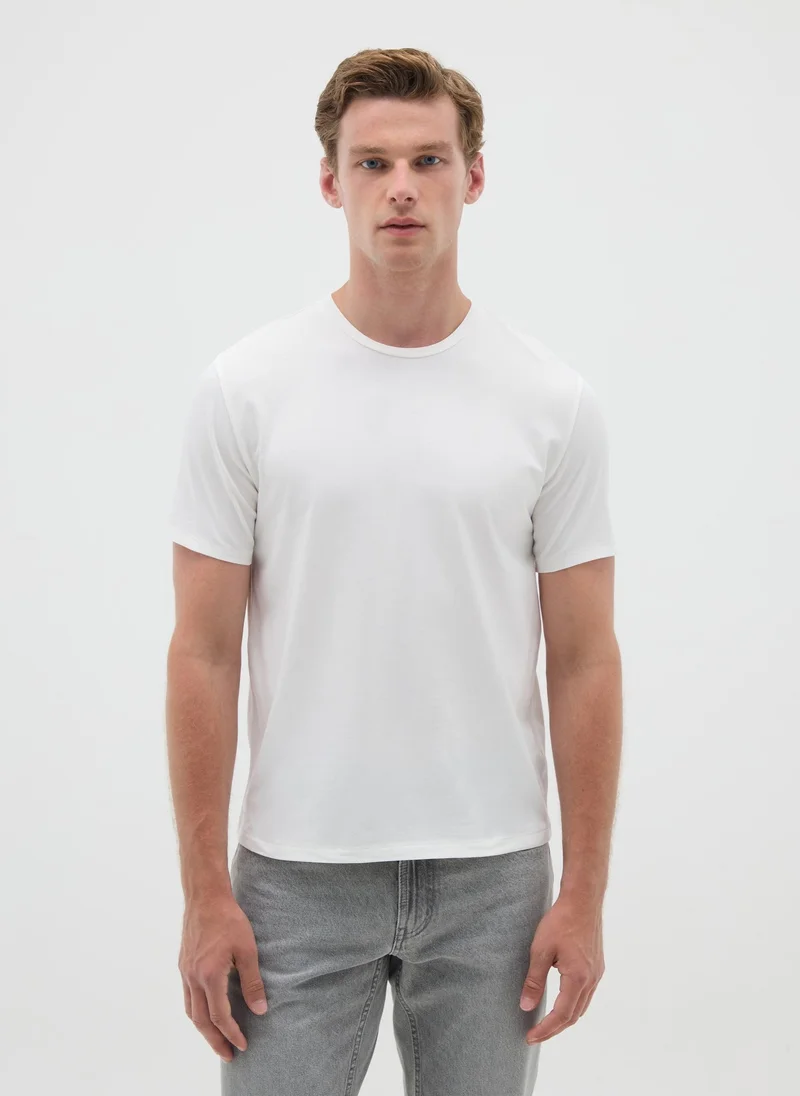 او في اس OVS Men'S White Stretch Cotton T-Shirt