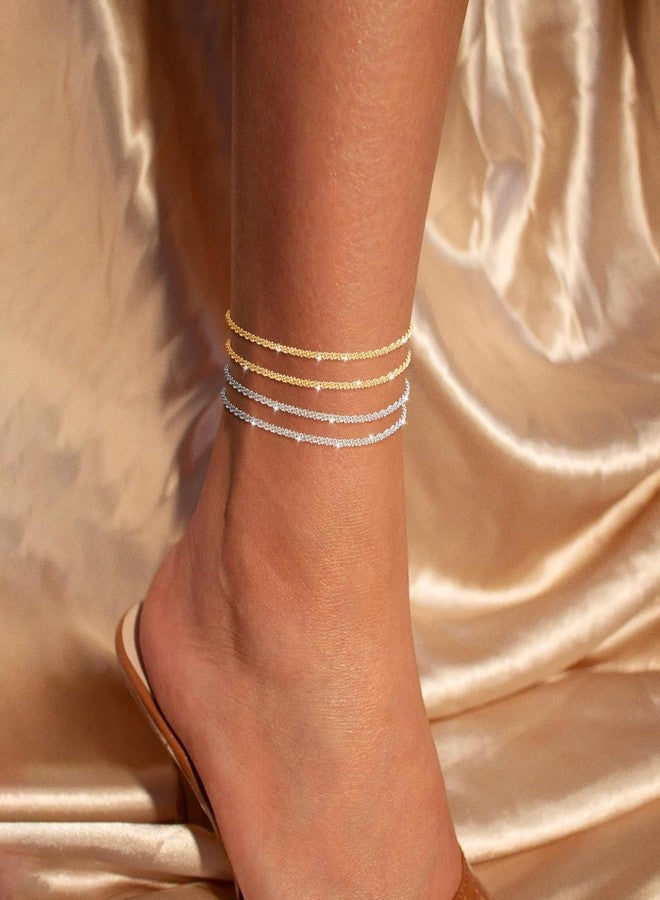 Tasiso Gold/Silver Ankle Bracelets for Women,14K Gold Anklets for Women Waterproof Sparkly Chain Rhinestone Anklets Set Stackable Layered Anklet Bracelets for Women Beach Gold Jewelry Gift - Image 3