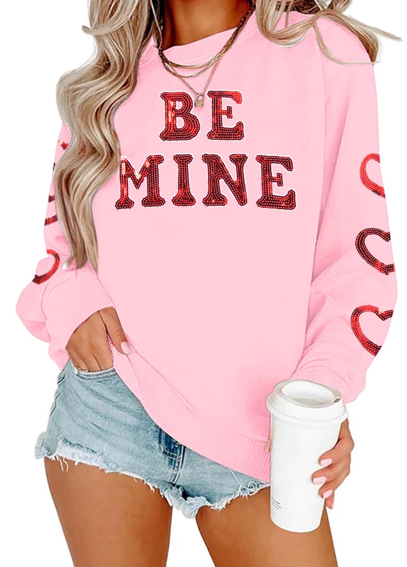 MYHALF Valentines Love Heart Sweatshirts: Womens Valentine Sweatshirts Casual Lovely Graphic Long Sleeve Pullover Tops - Image 1