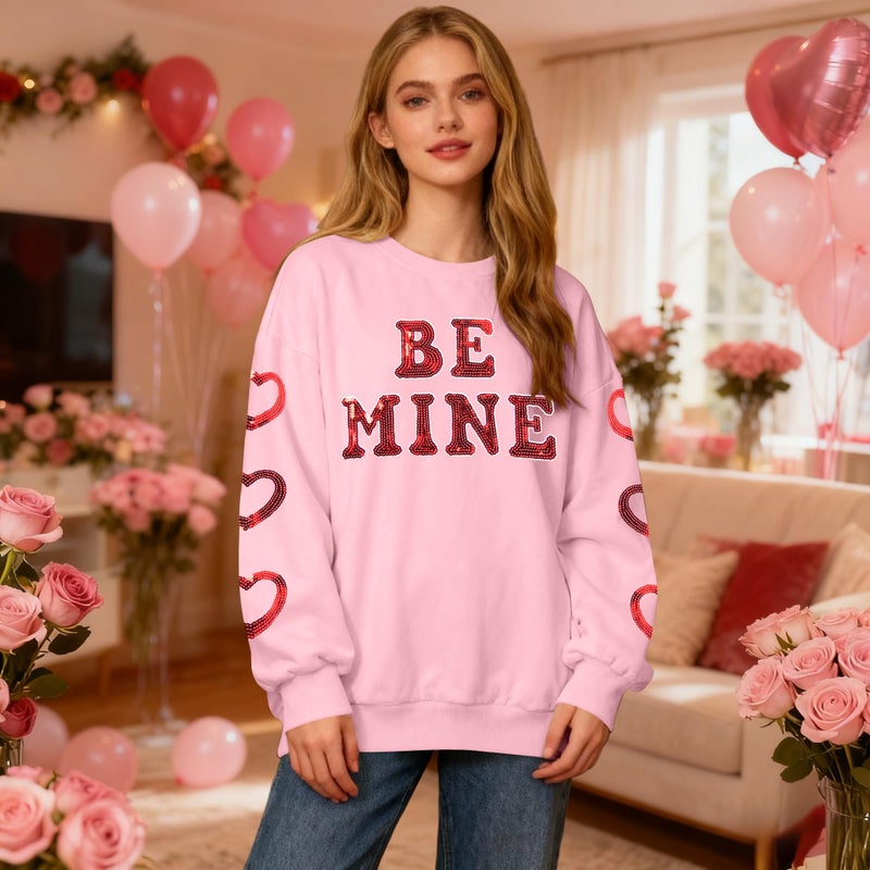MYHALF Valentines Love Heart Sweatshirts: Womens Valentine Sweatshirts Casual Lovely Graphic Long Sleeve Pullover Tops - Image 4