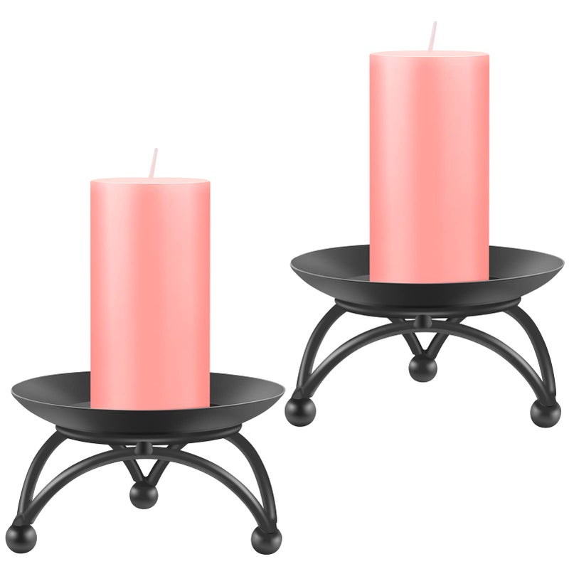 GerayMer Pillar Candle Holder Iron Candle Stand Candle Plate Candlesticks for Pillar Candles Black Candle Tray for Party Wedding Table Home Decoration Set of 2