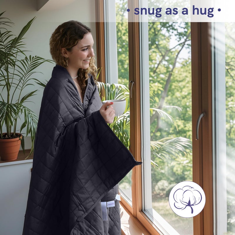 YnM Exclusive Weighted Blanket, Soothing Cotton, Smallest Compartments with Glass Beads, Bed Blanket for One Person of 140lbs, Ideal for Twin/Full/Queen Bed (48x72 Inches, 15 Pounds, Dark Grey) - Image 3