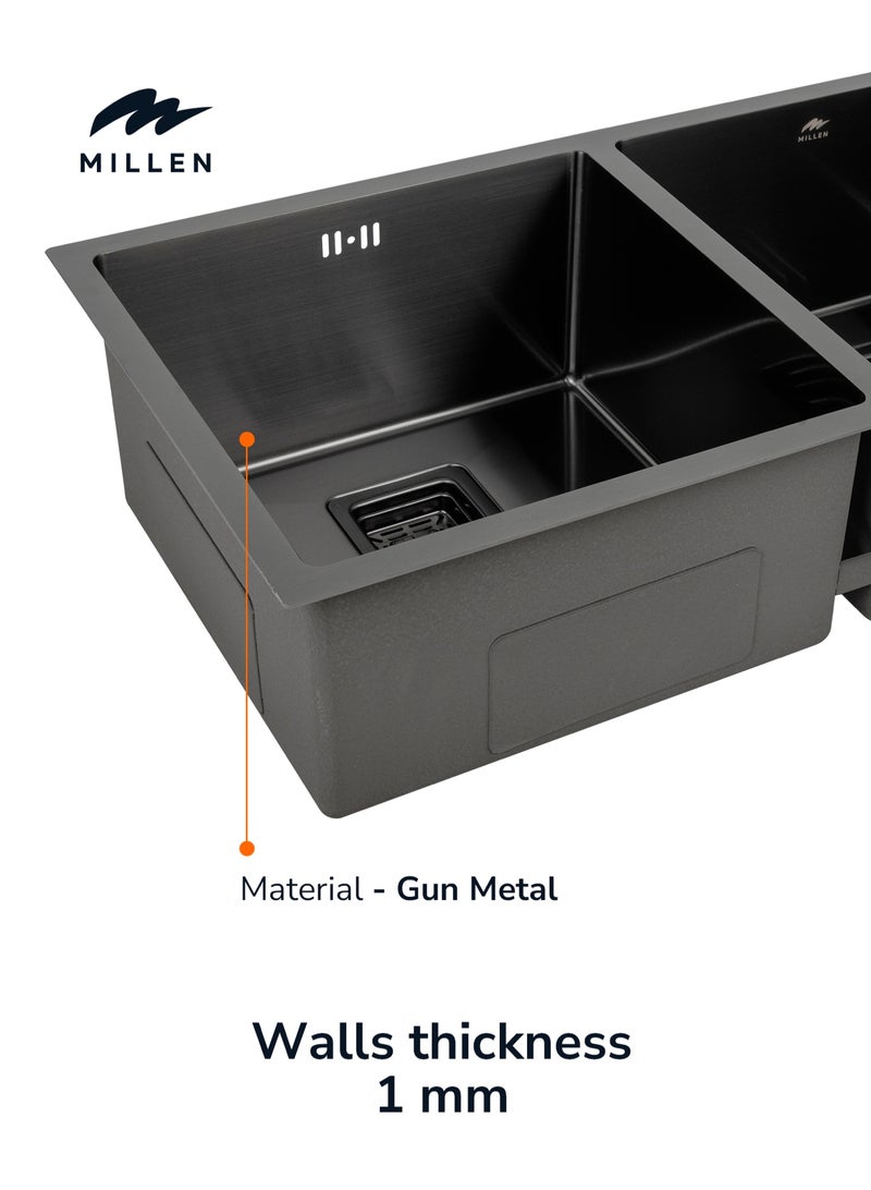 MILLEN Premium Handmade Undermount Double Bowl Sink  – SUS 304 Stainless Steel, Soundproof, Gunmetal Satin Finish - MSDB864422GM - Image 3