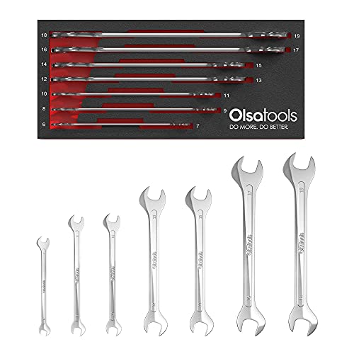 Olsa Tools Super-Thin Open-End Wrench Set - 7pc Metric Slim Spanners - 6mm to 19mm - Professional-Grade Hand Tools with EVA Foam Tray - Part: 1253 - Image 1