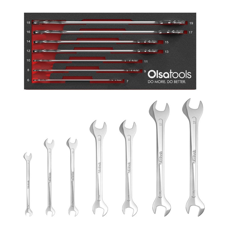 Olsa Tools Super-Thin Open-End Wrench Set - 7pc Metric Slim Spanners - 6mm to 19mm - Professional-Grade Hand Tools with EVA Foam Tray - Part: 1253 - Image 4
