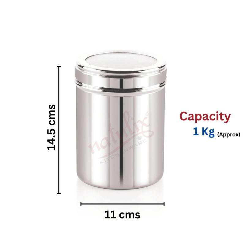 NATULIX 1 Kg Stainless Steel Containers for kitchen with See Through Lid | Kitchen Containers Set | Silver (1250ml - 6pcs) Food Grains Capacity - 1kg Approx - Image 3
