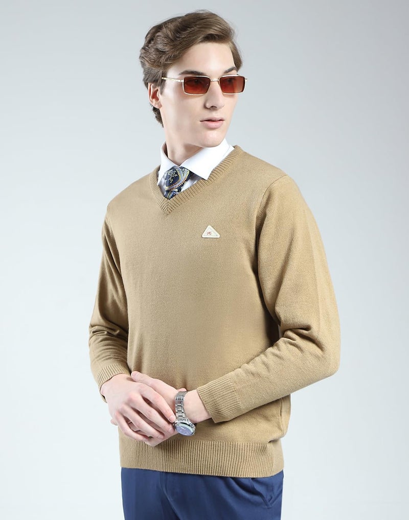 Monte Carlo Men's Regular Fit Pullover | Solid Pattern | Pull On Closure with Full Sleeves V Neck Winter Pullover for Men's Beige L (Pack of_1) - Image 4