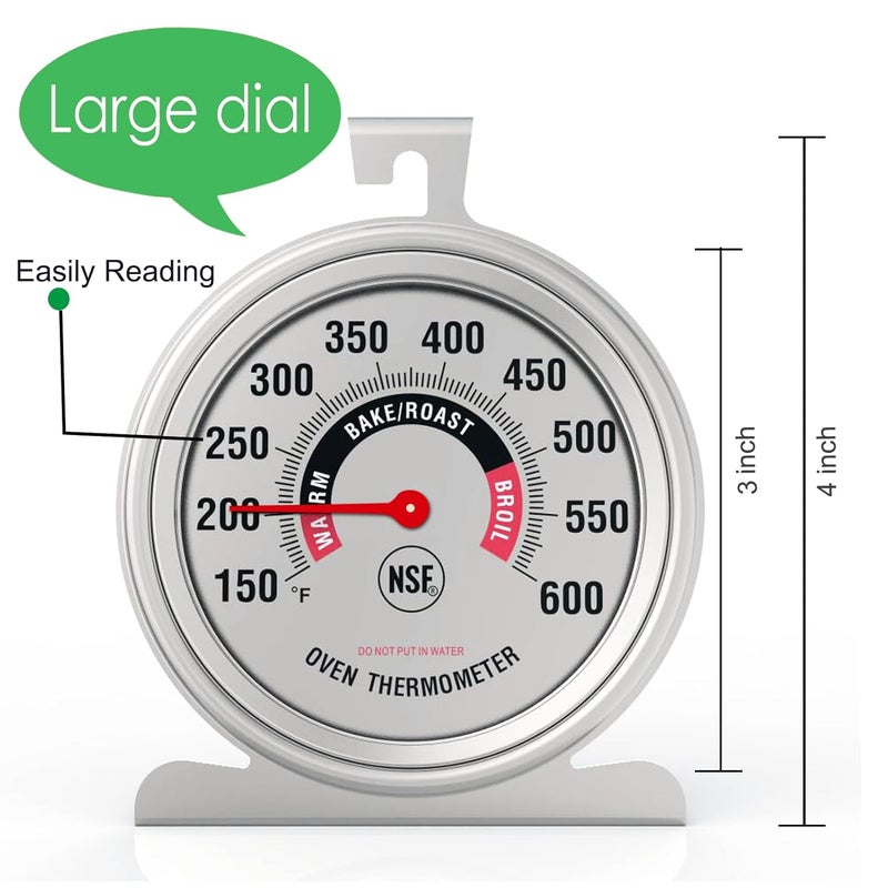 Efeng Large 3.5" Oven Thermometers for Gas/Electric Oven with Large Hanger&Base,Safety Leave-in Oven,Easy to Read Number,No Fading Color for Long time Cooking - Image 2