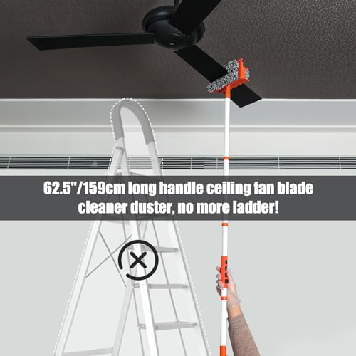 Qaestfy Ceiling Fan Cleaner Duster with 625 Extendable Long Handle Ceiling Fan Blade Cleaning Tool Reusable Chenille Microfiber Mop Head for Dusting Ceiling Fan Baseboard Wall Floor - Image 5